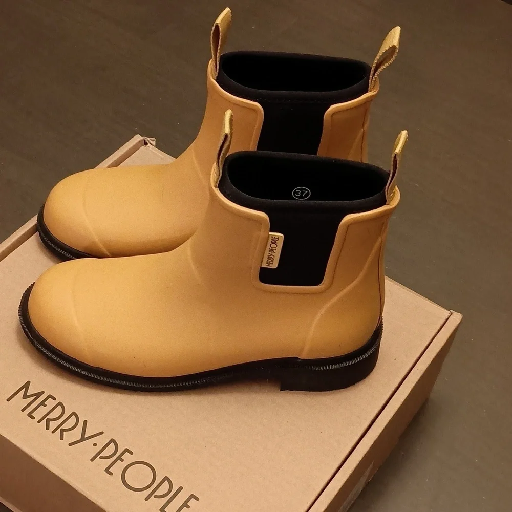 Merry People Bobbi Ankle Rain Boots in Mustard Yellow